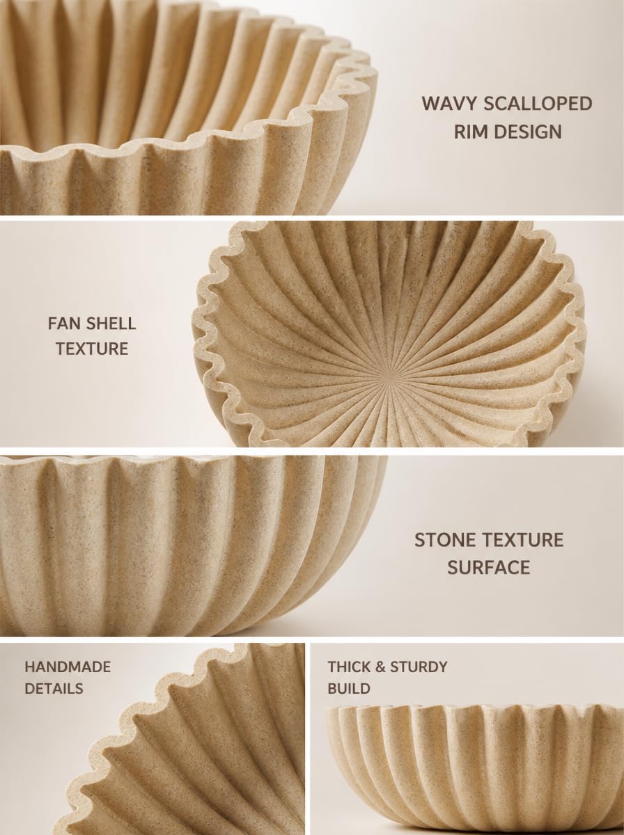 WVTANVW Ruffle Decor Large Decorative Bowl,fruit bowl kitchen stone bowl,bowl decor,Trendy home decor large Stylish Key Bowl for Entry Table