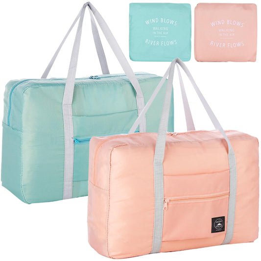 Foldable Travel Duffel Bag 2PCS Tote Carry on Luggage Bag Spirit Airlines Personal Item Sports Gym Bag Water Resistant Weekender Overnight Bags for Women and Men (Green+Pink)