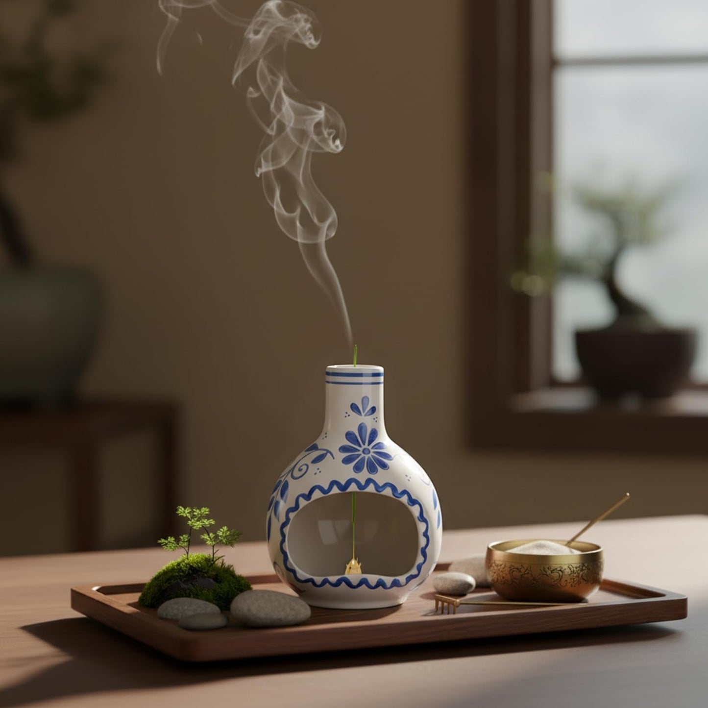 Ceramic Incense Holder–Handcrafted Palo Santo Holder with Chimney, Incense Burner with Ash Catcher for Sage, Cone Burning and Tealight, Perfect for Meditation, Yoga and Aromatherapy for Women