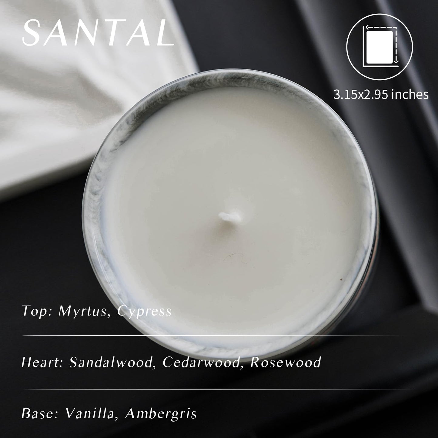 Luxury Marble Jar Scented Candle | Women Men | Non Toxic 100% Natural Coconut & Soy Wax Blend Cotton Wick | Hand Poured Highly Scented Long Lasting (Santal, 7 Ounces)