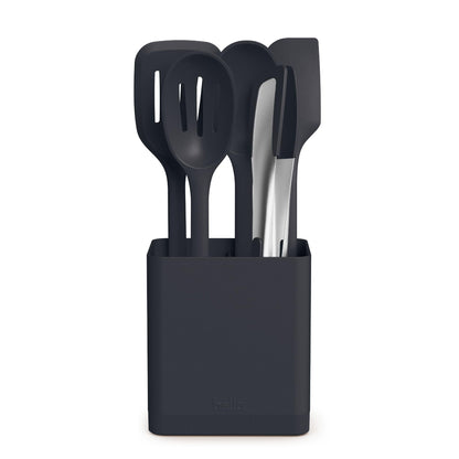 bella 6-Piece Modular Tool Set, Silicone, Turner, Spoon, Slotted Spoon, Spatula, Tongs, Crock with removable divider, Non-toxic*, Food-grade, Heat safe to 425°F, Dishwasher Safe, Oatmilk