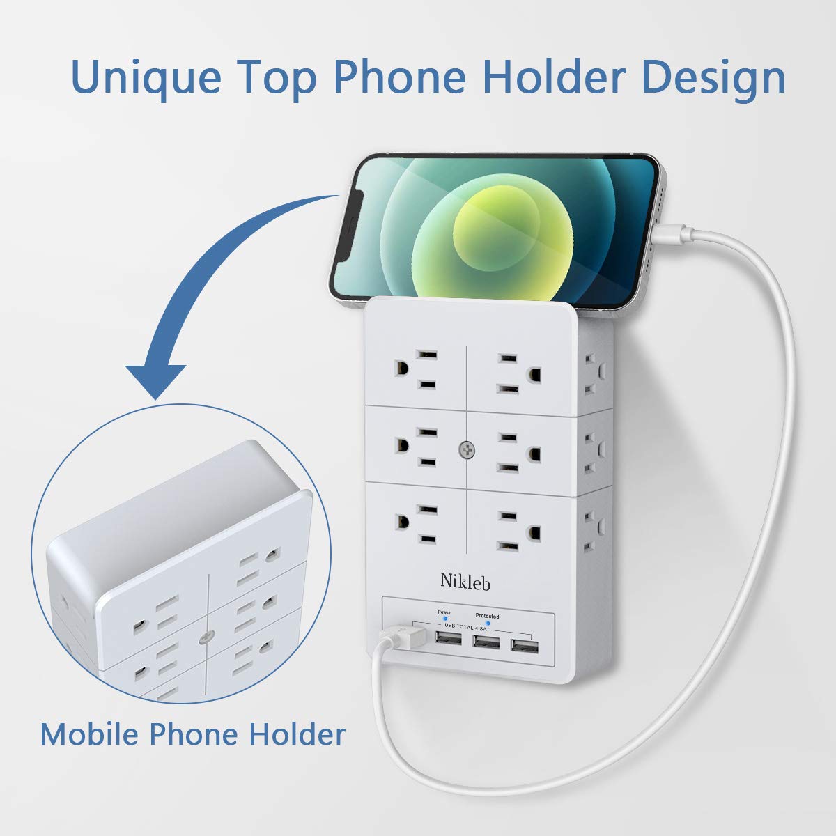 Power Strip 23 in 1, 20 Outlets Surge Protector Wall Mount with 2 USB+1 USB C Ports, Multi Plug Extension Cord 6ft Heavy Duty, Accessories for Gaming, Studio, Home, Office, Desk Organizers