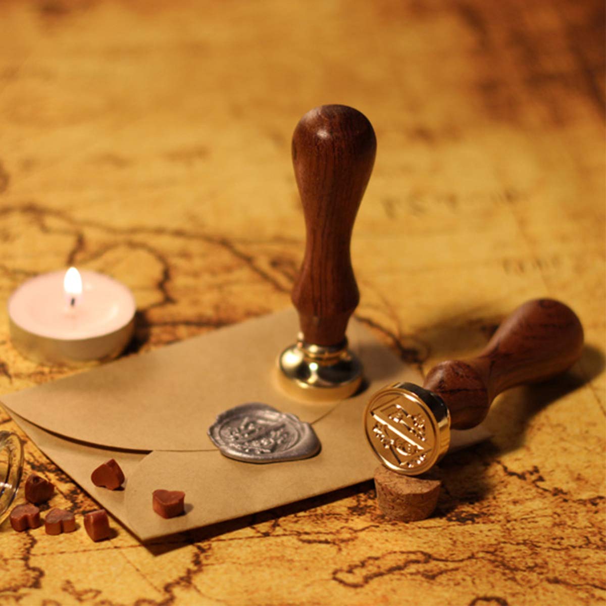 Hogwarts Seal Stamp Kit Gift for HP Fans - 1 Wooden Handle Seal + 3 Retro Waxes + 1 Spoon + 2 White Waxes (Brown)