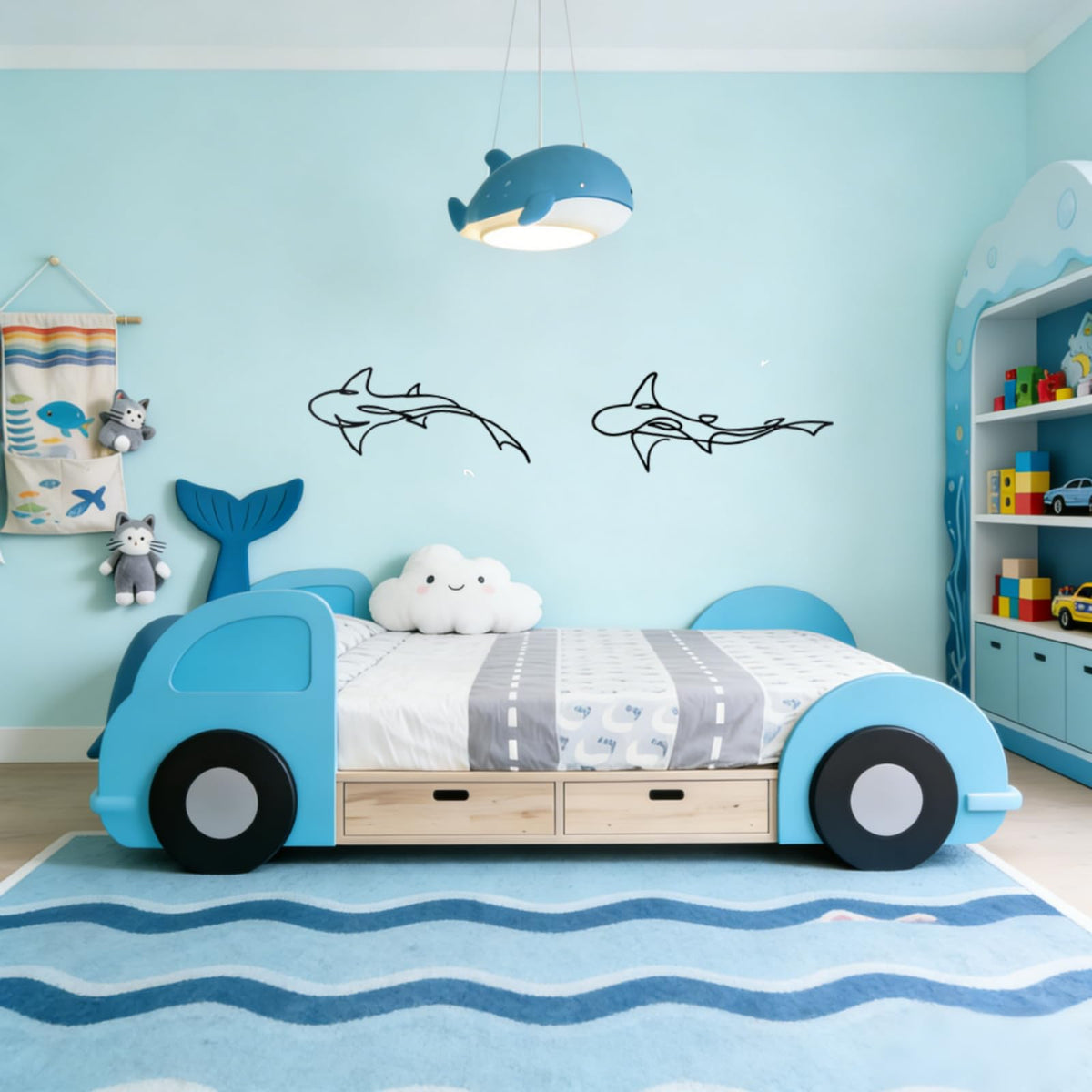 JBCHUCI Metal Fish Wall Art Nautical Decor Set of 2, Abstract Line Iron Shark Wall Sculptures for Coastal Living Room, Bathroom, Bedroom - Ocean Themed Home Decor Housewarming Gift
