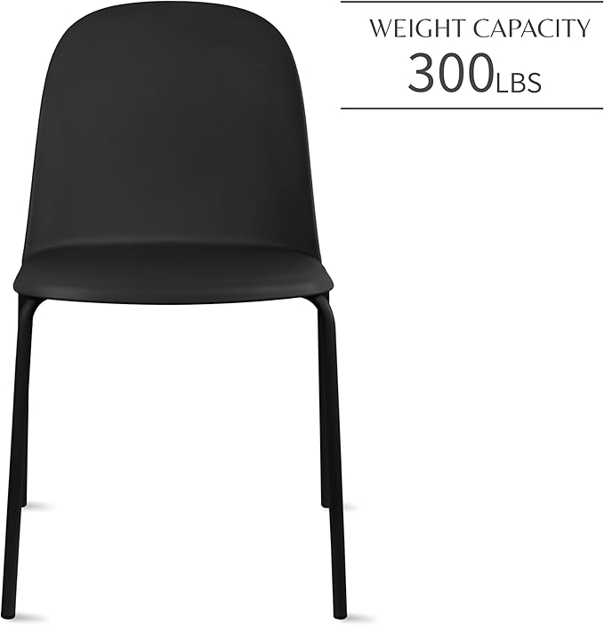 2xhome Modern Stackable Armless Dining Chair | Plastic Shell Seat with Metal Legs | Indoor or Outdoor Use | Home Kitchen Patio (2, Black, No Padding)