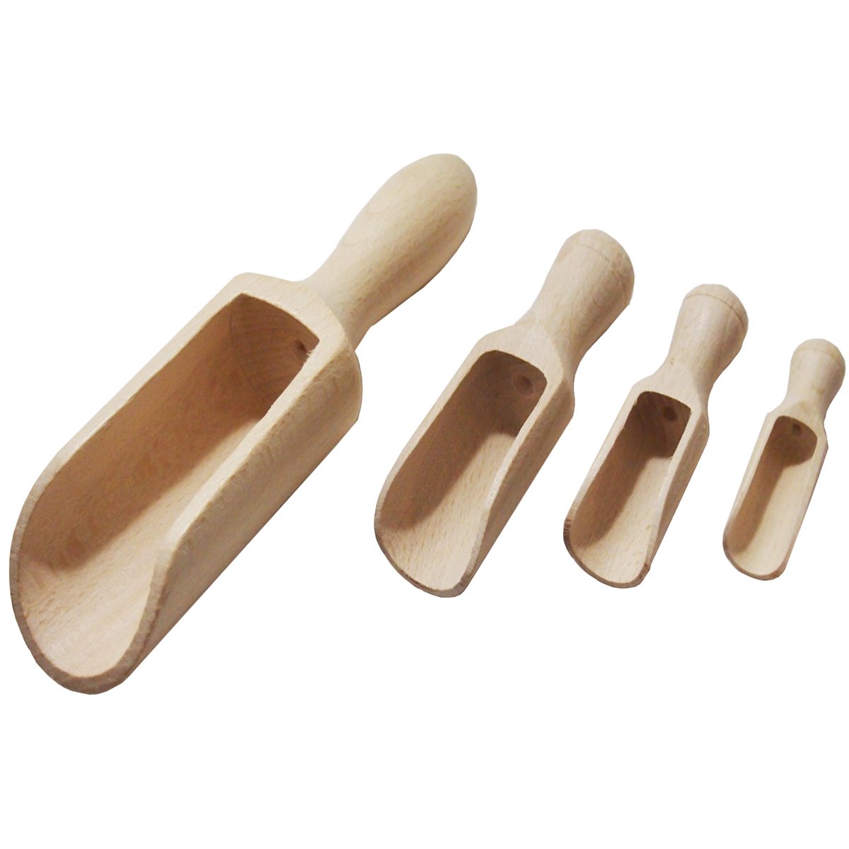 efo Versatile Wooden Scoops Set 4pcs - Multipurpose Wooden Spoons - Wood Salt and Spice Scoops – Rustic Bath Salt Scoop - Wooden Nuts Scoop - sizes: 2.4"; 3.3"; 3.9"; 6.7" / 6; 8.5; 10; 17cm