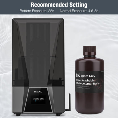 ELEGOO 8K 3D Printer Resin, Water Washable Resin 405nm UV-Curing Resin, Best for 8K/9K/12K/14K/16K LCD 3D Printer Space Grey 1000G