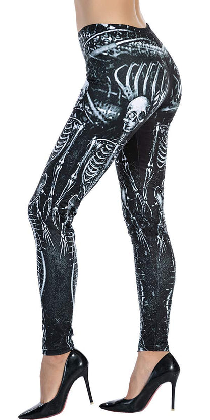 Ndoobiy 80s Outfit Printed Leggings for Women 90s Outfits Womens Women's Girls Leggings Accessories 80 s Outfits Leggins Soft Tights Workout Stretchy Yoga Pants Funky 80's Neon M1-Skeleton70-2