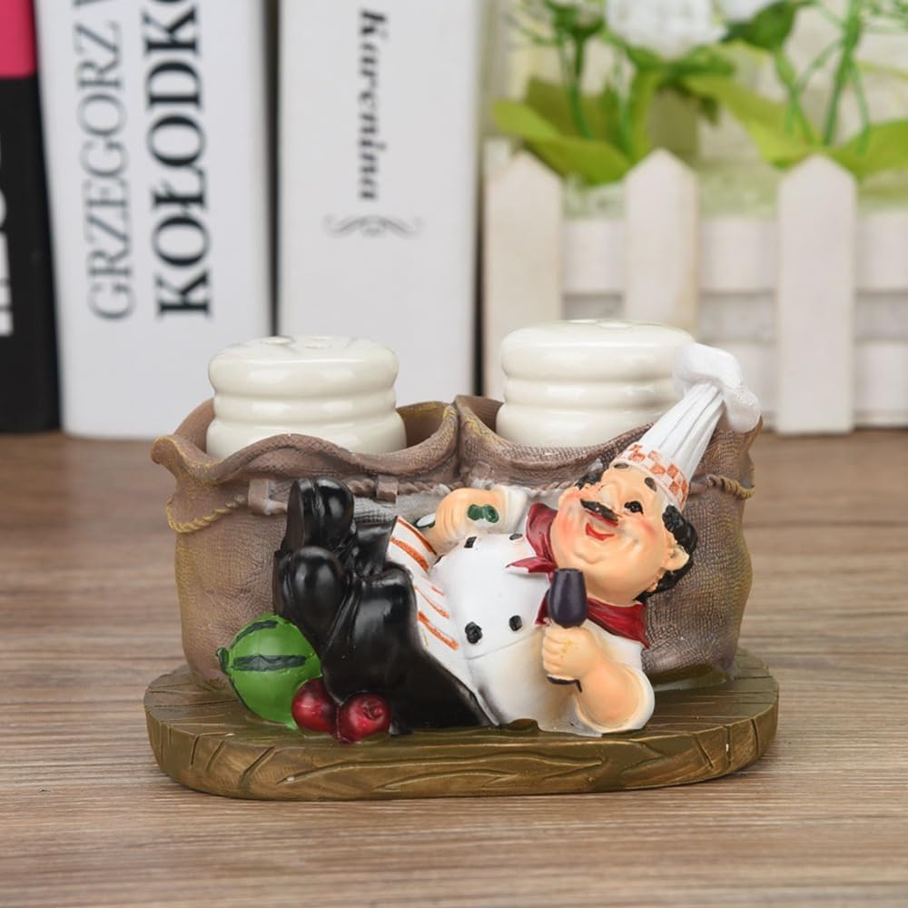 Anu Limen Chef Statue Salt & Peppers Shakers – 2 Jars Resin Seasoning Holder for Kitchen Counter Decor, Spice Bottle Ornament for Home Dining Table(D)
