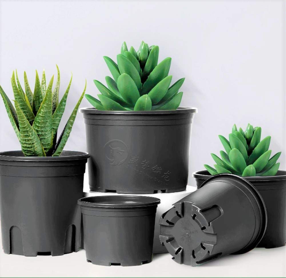 KAHEIGN 10Pcs Plastic Flower Pots, 19.5cm Thicken Plant Pots Plant Container Indoor Gardening Pot (Black)