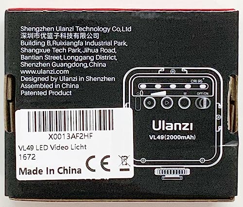ULANZI VL49 Camera Light, Led Video Light Dimmable with 2000 mAh Battery, Portable Light Photography Rechargeable, Brightness Adjustable for Youtube,Studio,Livestreaming,DSRL,Camcorder Shooting