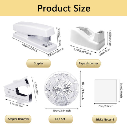 Office Supplies,Desk Accessories,Desk Organizer,Stapler,Tape Dispenser,Folding Phone Holder,Scissors,Notebook,Staple Remover,Staples,Clear Tape,Sticky Notes,Paper Clips,Bookmark,Pen,Pen pals Ect.27pcs