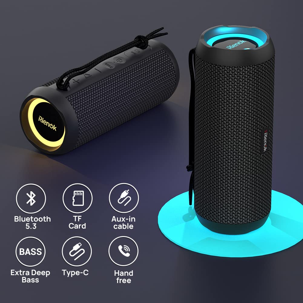 RIENOK Bluetooth Speaker Portable Wireless, 30W Enhanced Bass, IPX7 Waterproof, Bluetooth 5.3, Outdoor Speaker for Travel and Sport