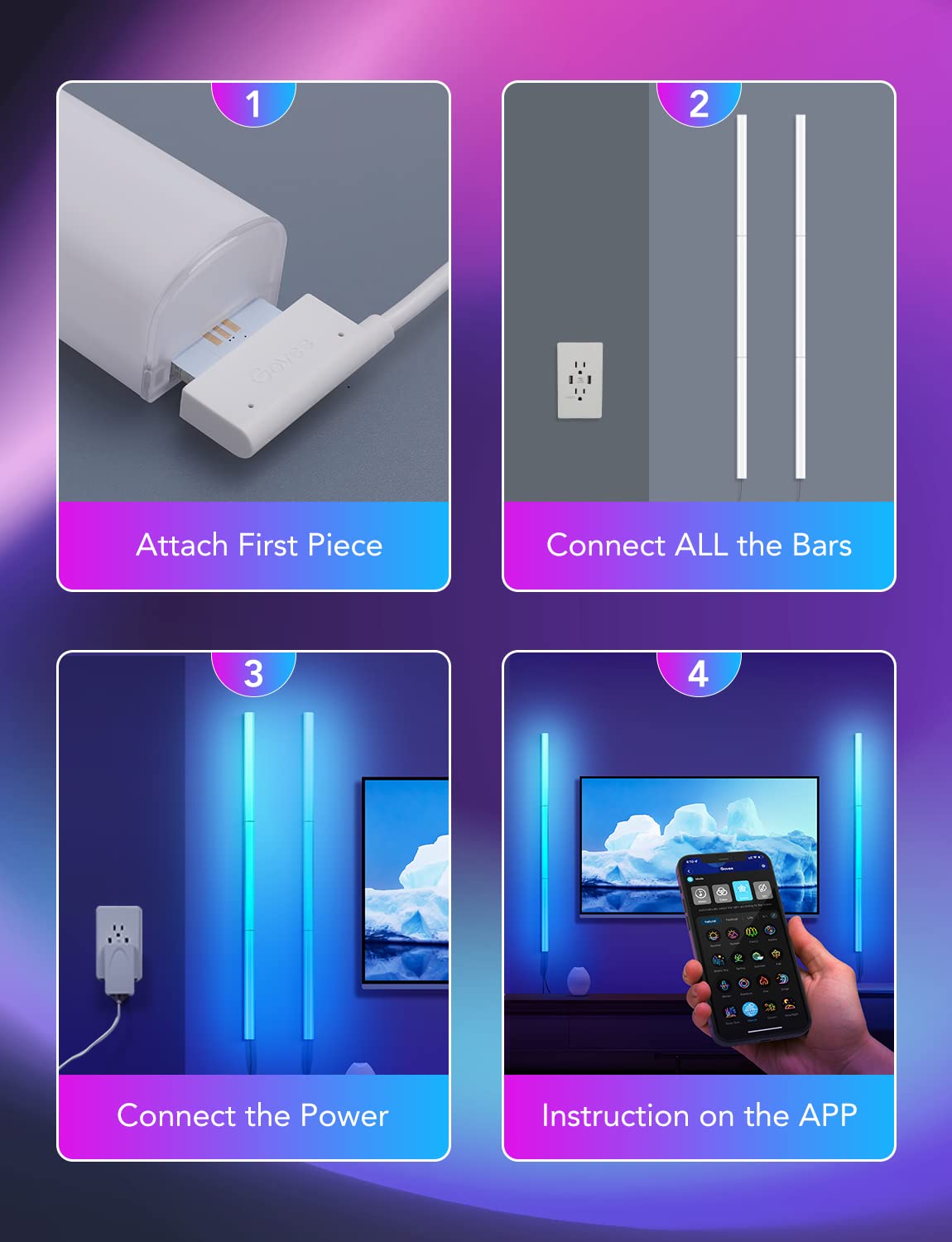 Govee Glide Wall Lights, RGBIC LED Light, Smart Gaming Light Compatible with SmartThings, RGB Lights Bar, LED Wall Lights for Bedroom, 2 Panels Set (3 Sections/Panel), Not Flexible