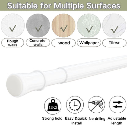Extendable Curtain Pole Telescopic Spring Tension Rod Heavy Duty Room Divider No Drilling Curtain Rod Adjustable Pole for Wardrobe Window,Shower,Bedroom,Doorway