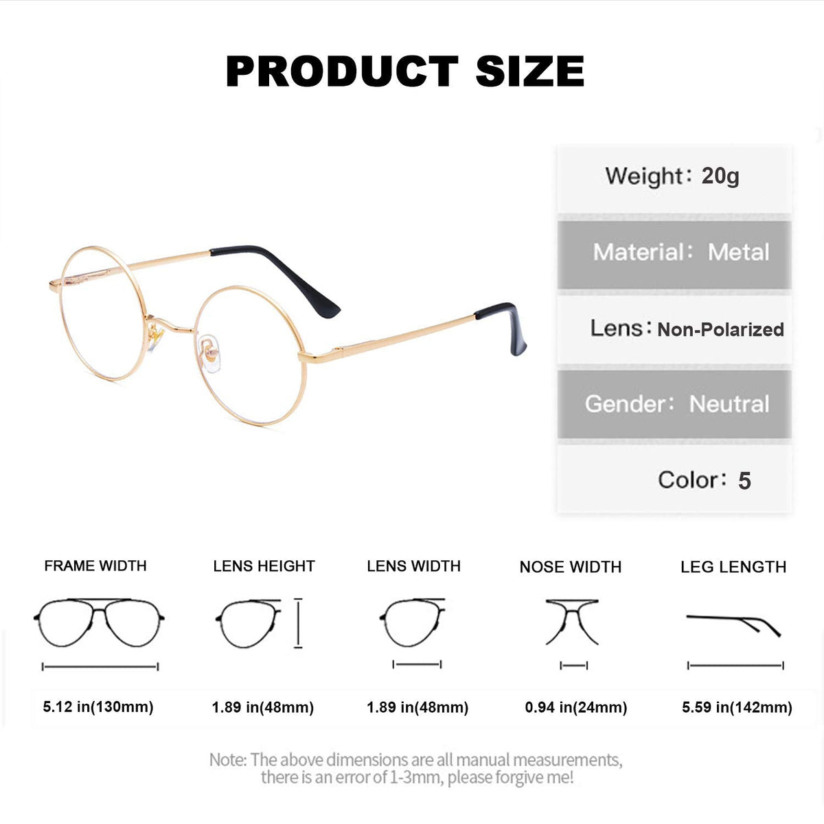 EYLRIM Round Blue Light Blocking Glasses for Women Men Circle Clear Lens Metal Frame Eyeglasses Non Prescription(A1 Gold)