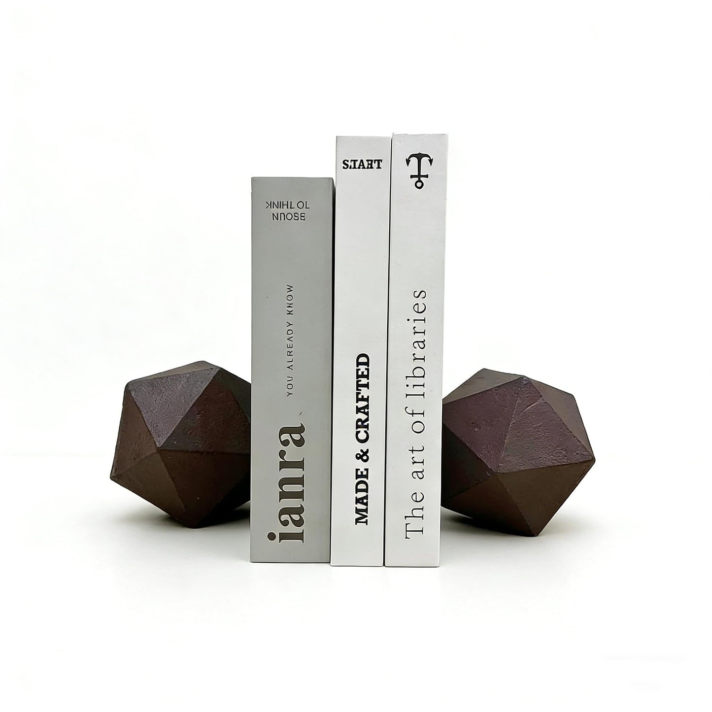 Geometric Bookends Rustic Red Bookstopper Heavy Duty Book Ends Decor