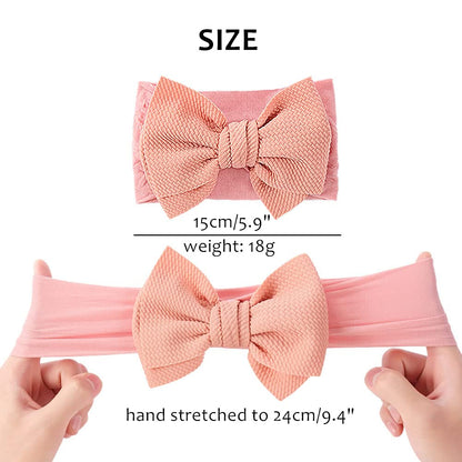 Cinaci 12 Pack Solid Stretchy Nylon Headbands with Big Bow Hair Accessories Wide Headwraps for Baby Girls Infants Toddlers Kids