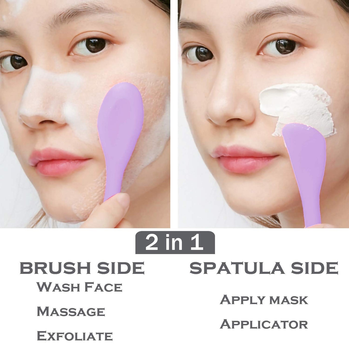 Facial Cleansing Brush, 2 in 1 Silicone Face Mask Brush & Face Scrubber, For Exfoliating, Massaging, Remove Blackheads, Makeup Skincare Removal, Applicator for Mud, Clay, Body Lotion, DIY Mask