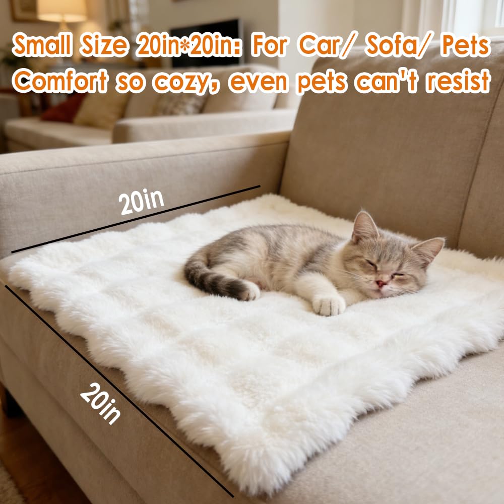 Faux Fur Throw Blanket for Bed, Ultra Soft Plush Thick Blankets for Sofa, Luxury Fluffy Reversible Throw Blanket 950GSM for Home & Room Decor, Winter Warm Blanket Women Children (White, 20"*20")
