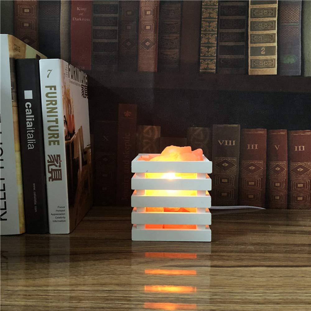 IMEFF Himalayan Salt Lamp, Creative Natural Crystal Slat Rock Lamp Nightstand Decor Light with Wooden Basket, Dimmer Switch, 10x11x10.5cm,White