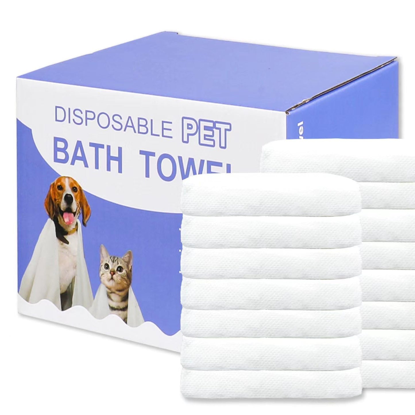 CHANHOO Disposable Pet Bath Towel,15 PCS Portable Pet Grooming Towels,11.8 x 21.6 inch Convenient Pet Cleaning Towel Pet Drying Towels,Absorbent Bath Towel for Small Dog Puppy Cat, White