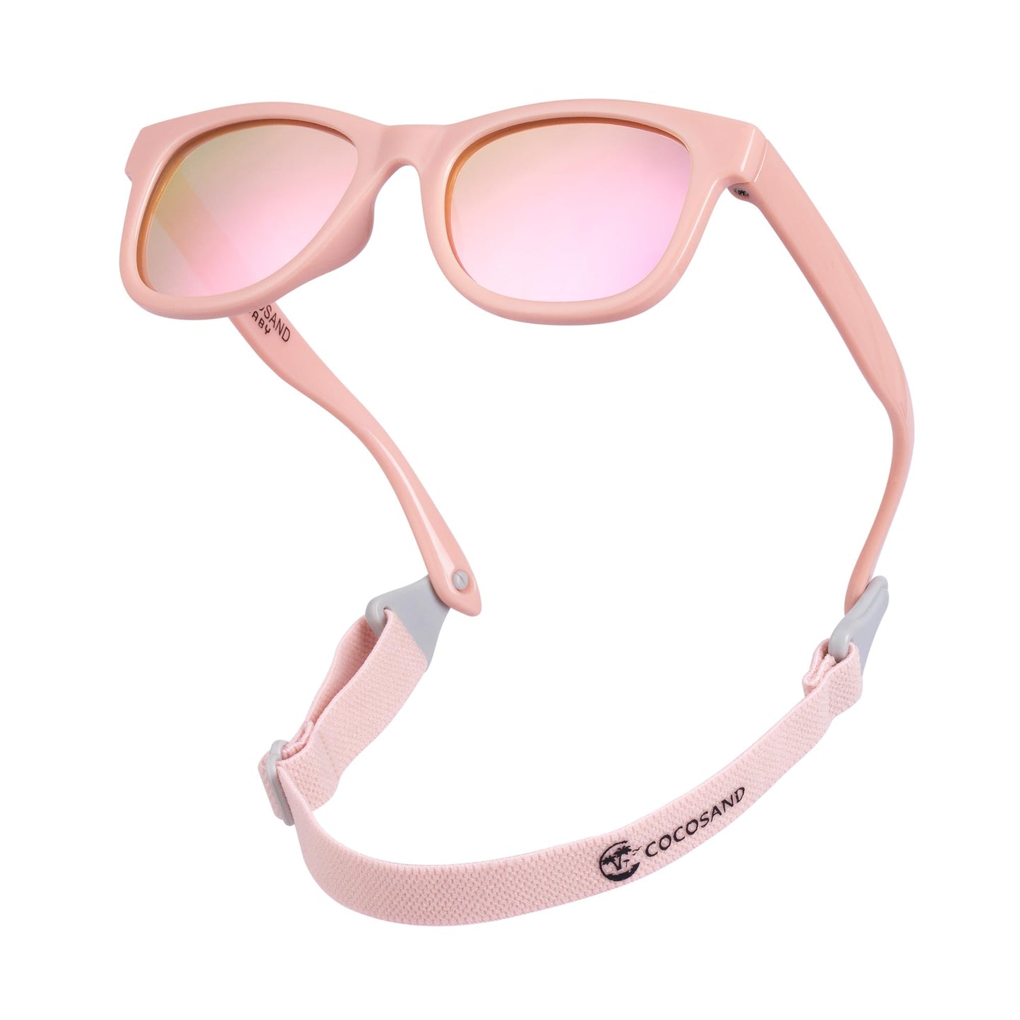 COCOSAND Baby Sunglasses with Strap Polarized Flexible Frame for Toddler Infant Newborn Girls Boys Age 0-24 Months, Bright Pink with Pink Lens