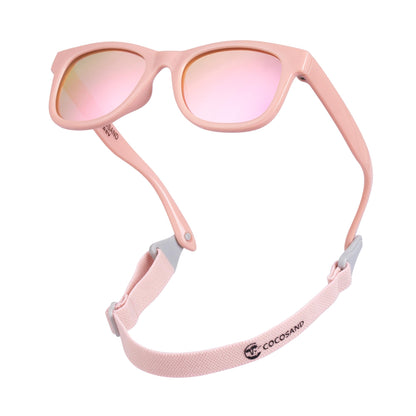 COCOSAND Baby Sunglasses with Strap Polarized Flexible Frame for Toddler Infant Newborn Girls Boys Age 0-24 Months, Bright Pink with Pink Lens