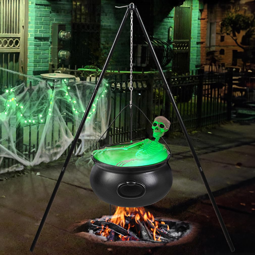 Halloween Decorations Outside - Large Witches Cauldron on Tripod with Skeleton & Fog Maker - Skeleton Halloween Party Decor for Outdoor Yard Home Porch
