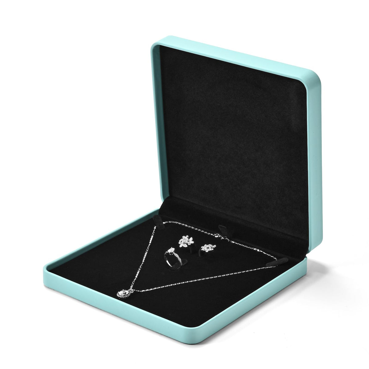 Papten 3 in 1 Large PU Leather Jewelry Set Box, Velvet Interior Necklace Jewelry Gift Boxes, Necklace Earring Ring Bracelet Holder for Birthday,Wedding, Valentine's Day Mother's Day (Blue)