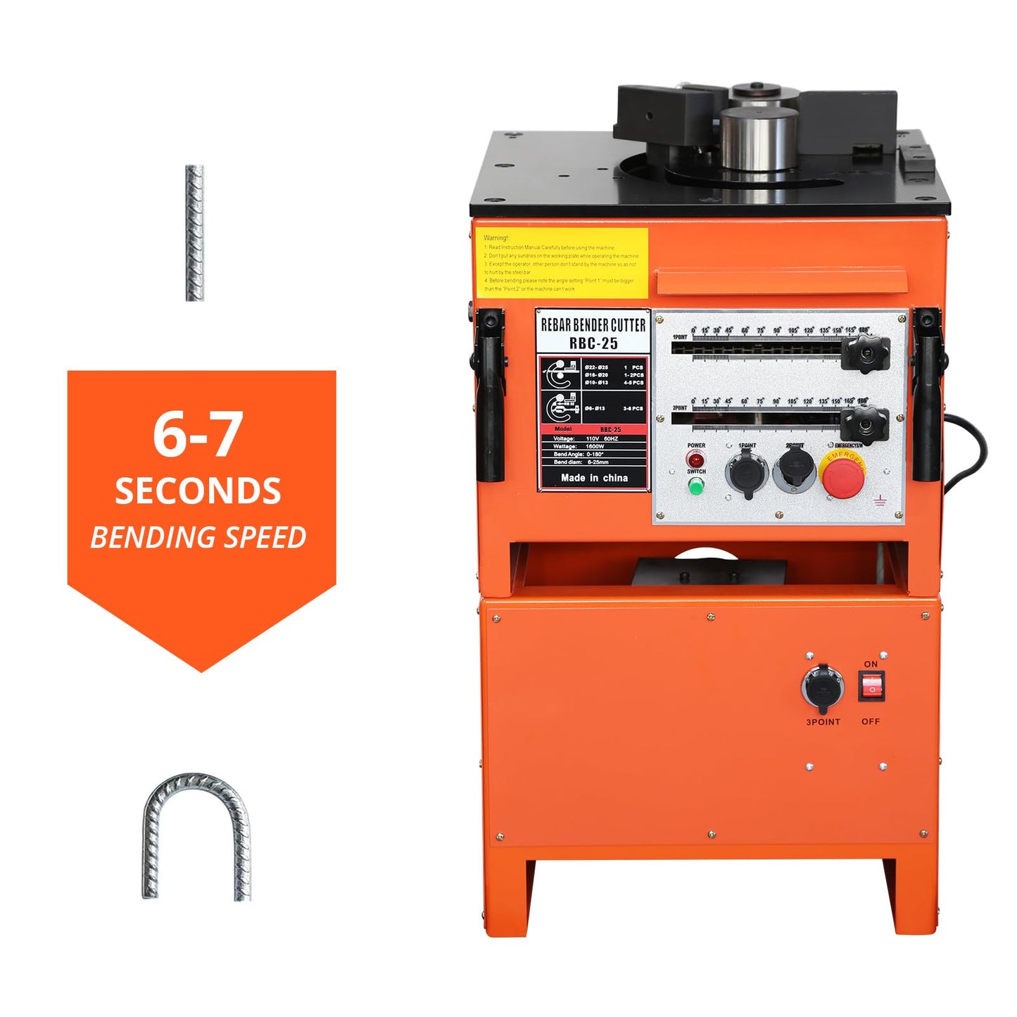 1600W Electric Rebar Bender, 19.6"L x 17.7"W x 31.1"H, Steel Bar Bending Machine with Foot Pedal, Portable Handle, 0°-180° Adjustable Angle, 6-7 Second Fast Bending Speed