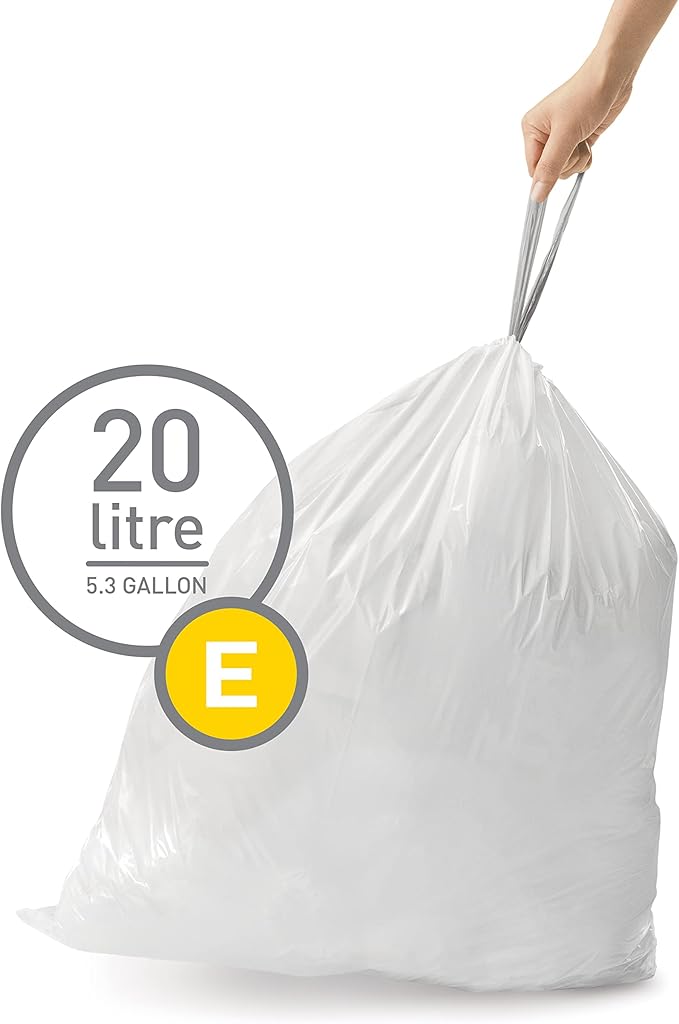 simplehuman Code E 60 Count, Dispenser Pack Custom Fit Liners, Drawstring Trash