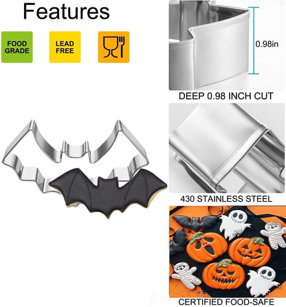 Halloween Cookie Cutters Set- 5 Pieces Stainless Steel Baking Cutter Molds Pumpkin, Ghost, Witch's Hat, Bat, Cat Cookie Cutters Holiday Decorative Party Supplies