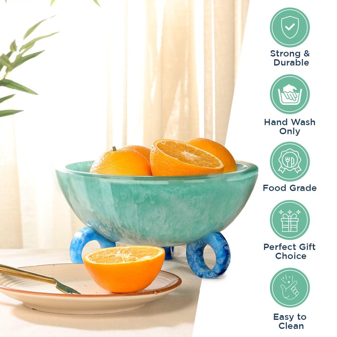 Folkulture Fruit Bowl for Kitchen Counter, 9" Resin Decorative Bowl, Centerpiece Table Decorations, Fruit Basket for Coffee Table Décor, Kitchen Counter Décor, Pedestal Bowl