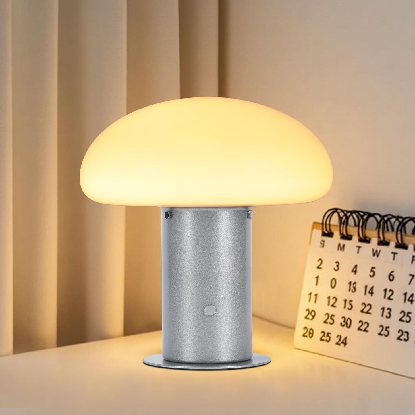 BNYFDC Mushroom Lamp, Retro Table Lamp with Touch Control Switch, 3 Way Dimmable Nightstand Lamp for Bedroom and Living Room, 6W LED Bulb Included (Silver)