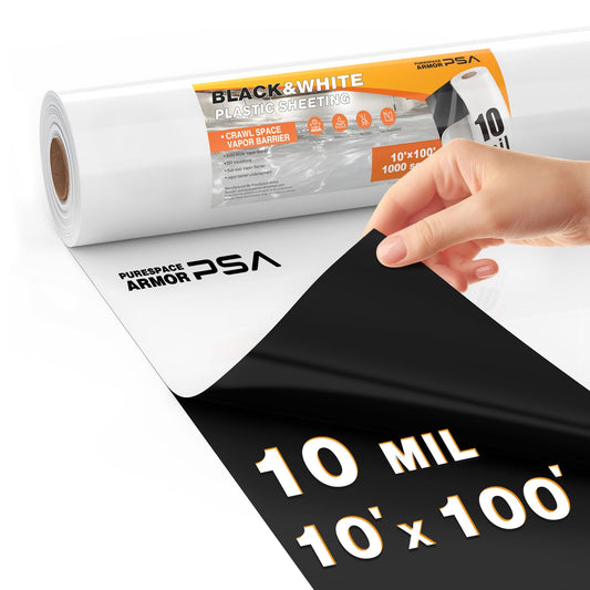 Crawl Space Vapor Barrier, 10 Mil Vapor Barriers, 10' x 100', Drop Cloth Vapor Barrier Covering for Crawl Space Encapsulation, Heavy Duty Polyethylene Plastic Sheeting, Black and White Panda Film