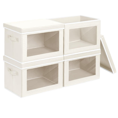 Homsorout Storage Bins with Lids, 4 Pack Large Storage Cubes with Window, Closet Bins with Lids & Handles, Fabric Box for Organizing Clothes, Towels, Books, Beige