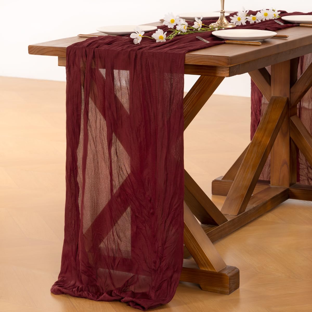 Socomi Burgundy Red Christmas Table Runner Cheesecloth Boho Rustic Gauze 120 inch 10FT Cheese Cloth Runner for Wedding Party Baby Shower Birthday Home Decor Holiday Decorations
