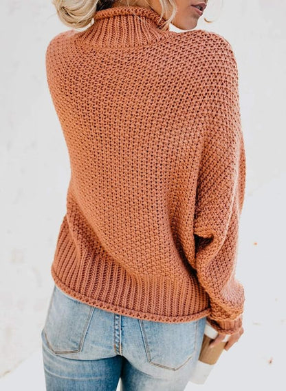 Dokotoo Fall Sweaters for Women 2025 Batwing Long Sleeve Turtleneck Sweaters Solid Autumn Basic Casual Halloween Sweaters Loose Oversized Chunky Knit Pullovers Sweaters Jumper Orange Blouses Medium