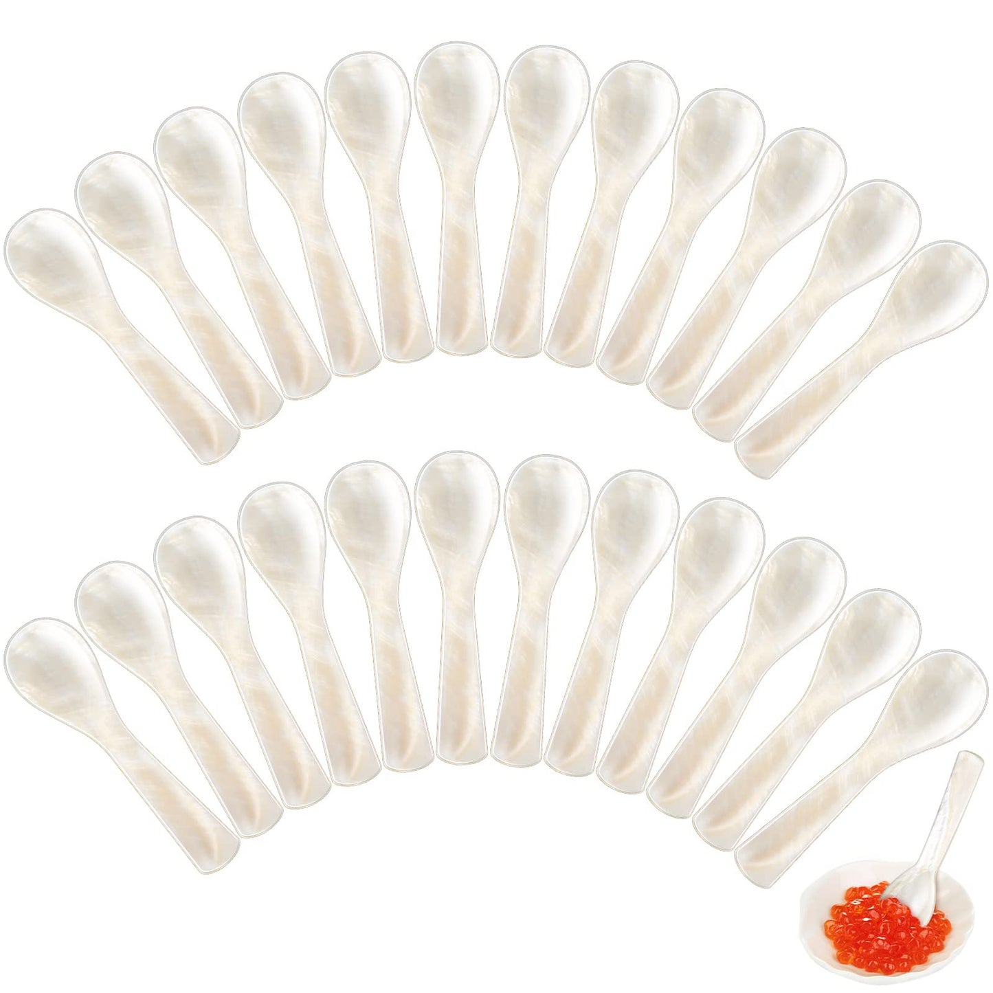 Caviar Spoons Mother of Pearl Mop Spoons with Hand Craft W Round Handle for Caviar, Egg, Ice Cream, Salt, Coffee Serving, Restaurant Serving Set(24 Pieces,3.55 Inch)