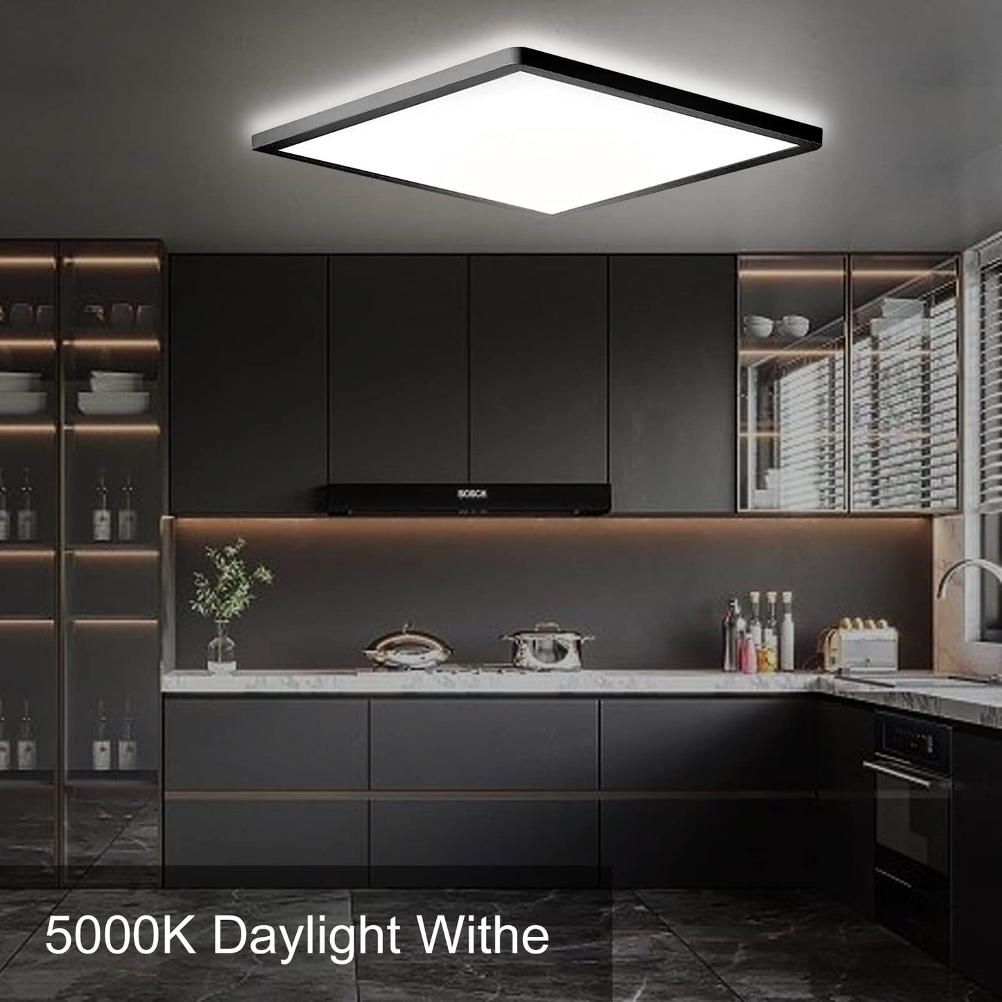 MLOQI 36W LED Bathroom Ceiling Lights, IP44 Waterproof, 5000K Daylight White, LED Ceiling Light for Office Kitchen Hallway Living Room (Black Edge)