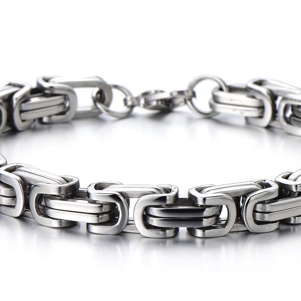 COOLSTEELANDBEYOND Masculine Style Stainless Steel Braid Link Bracelet for Men Silver Color Polished