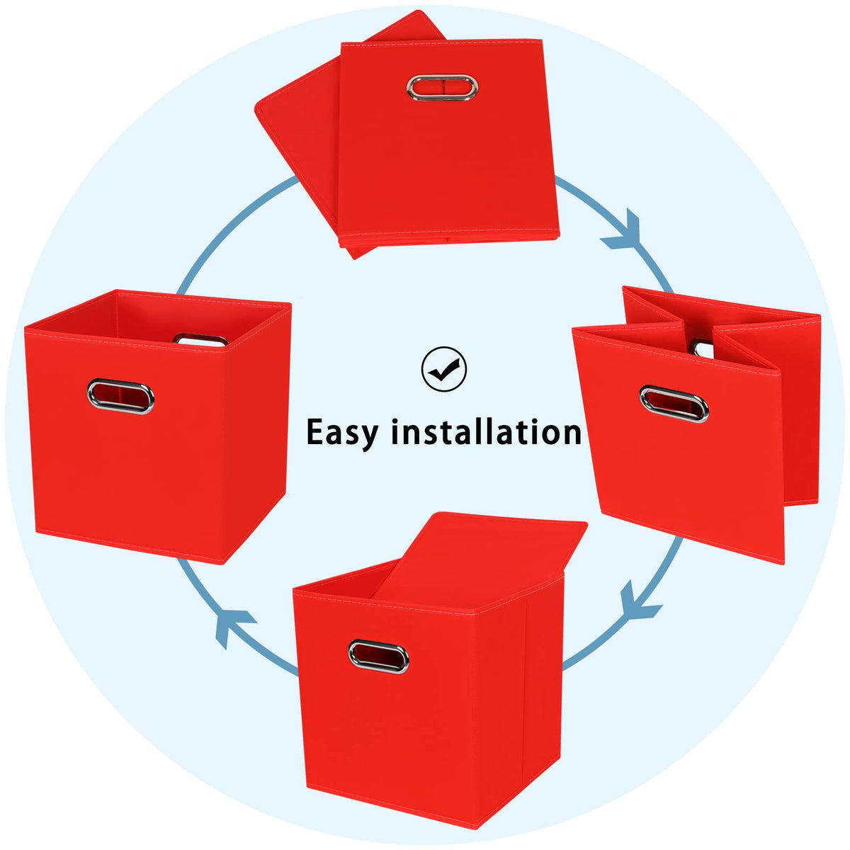 Yunkeeper Black Fabric Cubby Storage Bins,13x13x13 Inches ,Cube Organizer Bin Foldable Storage Boxes with Dual Handles Fabric Organizer Box and collapsible Storage basket,Set of 6 ,Red