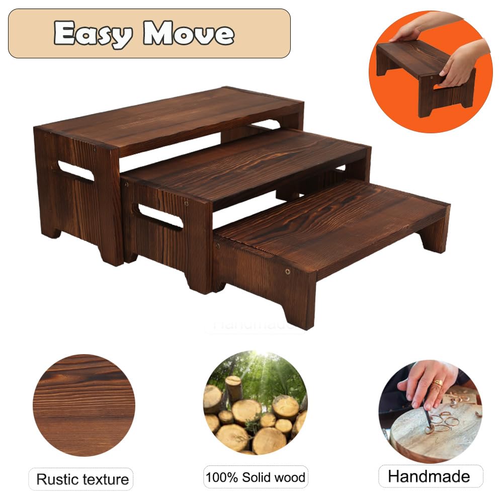 MRPAPA 3 Tier Cupcake Stand & Wood Display Risers,for Food Desserts Stand Perfume Organizer Funko POP Collections, Display Stand for Organizer and Decoration (Dark Brown-Display Riser)