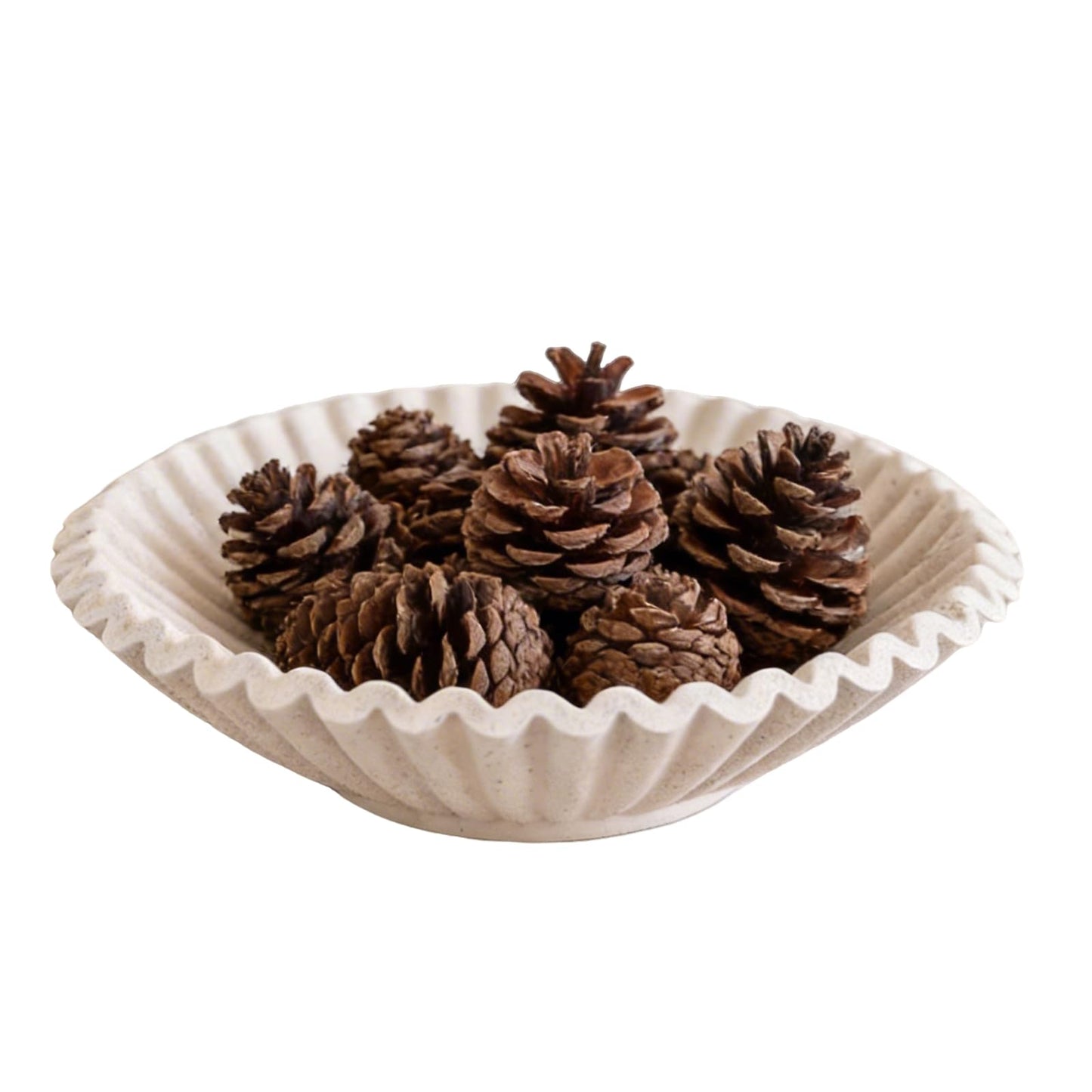 XYQXYQ Modern Decorative Bowl 8.6" - Scalloped Ruffle Centerpiece for Home Decor, Multi-Use Fruit/Candy/Key Bowl for Coffee Entry Table & Kitchen Counter, Artificial Stone Aesthetic Bowl (Beige)