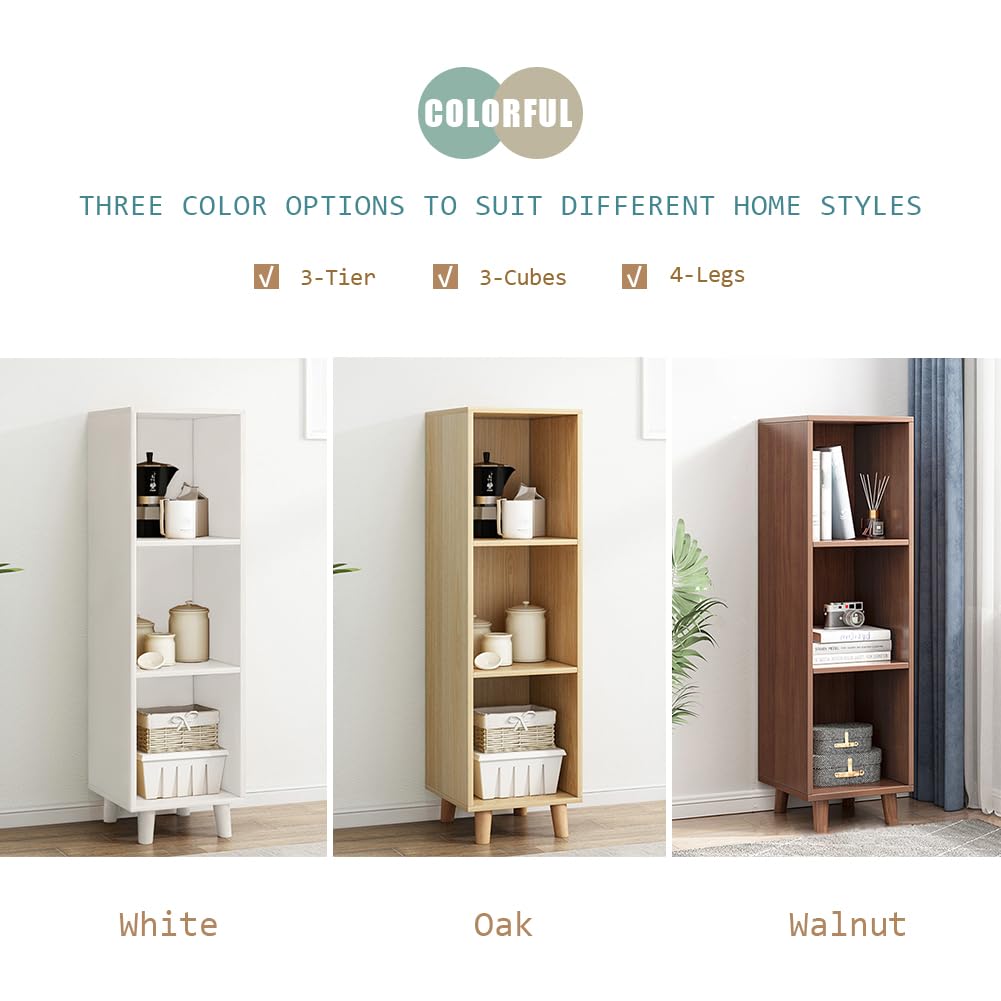 IOTXY Open Cube Low Bookcase - 3-Tier Freestanding Storage Display Cabinet Organizer with Legs for Home Office, 3-Cubes Open Shelf Short Bookshelf, Walnut
