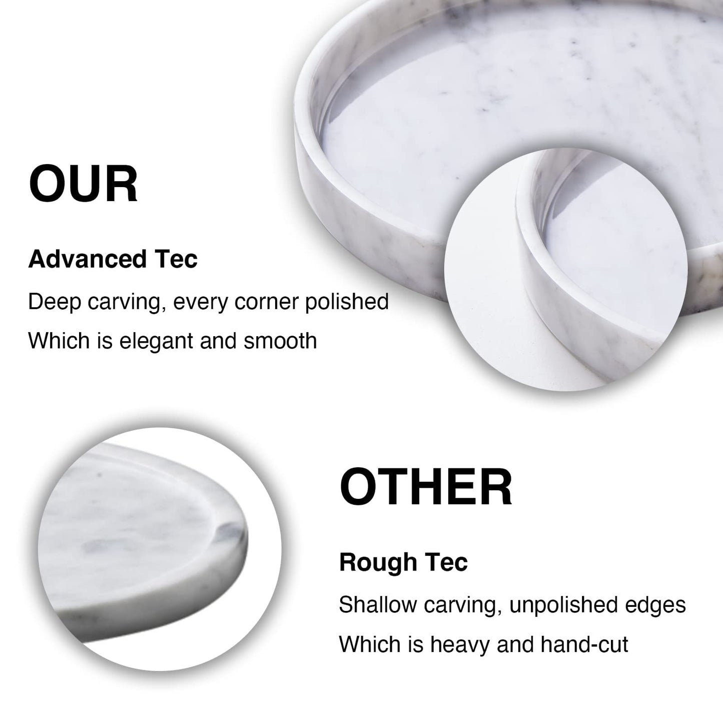 PHINILUX Italian 100% Marble Round Vanity Tray 5.5'', Decorative & Fruit Serving Trays for Bathroom, Kitchen, Nightstand, Jewelry Ring Dish Holder, Table Accents Decor, White