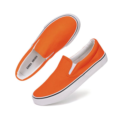 Low-Top Slip Ons Women's Fashion Sneakers Casual Canvas Sneakers for Women Comfortable Flats Breathable Padded Insole Slip on Sneakers Women Low Slip on Shoes (Orange, Numeric_12)