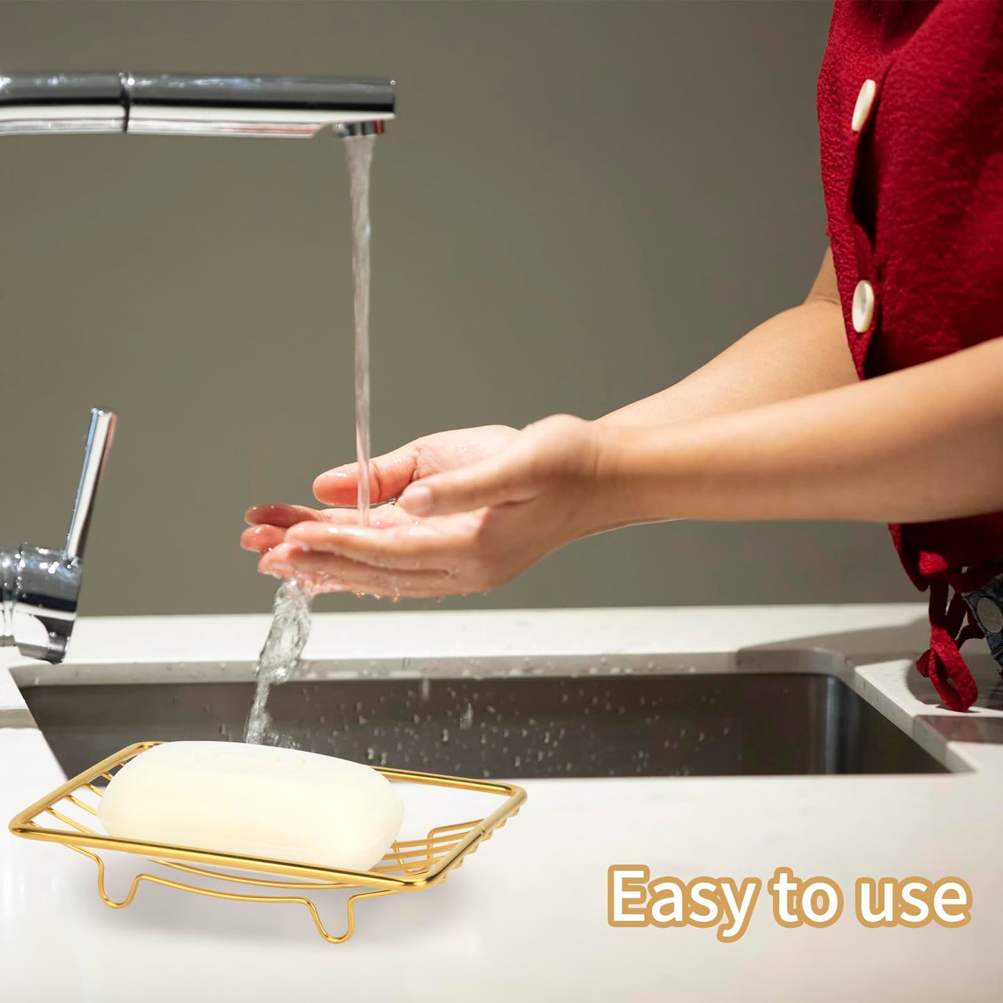 Snailhouse Soap Dishes, 2 Pack Self Draining Rustproof Stainless Steel Shower Bar Soap Dish Holder Tray Caddy Rack for Bathroom & Kitchen, Gold