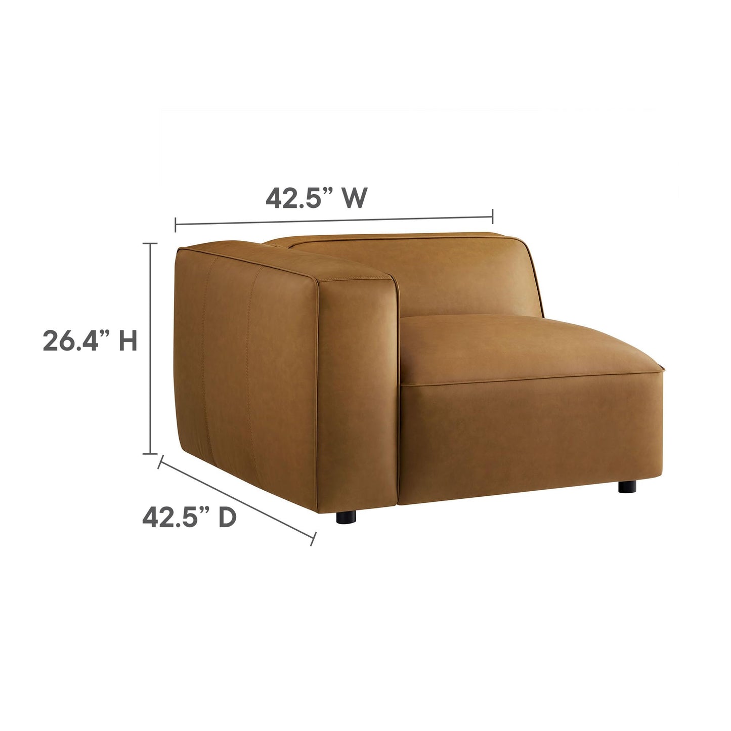 Modway Auren Vegan Leather 5 Piece Modular Sofa in Camel - Faux Leather L Shaped Sectional - Comfy Modern PU Leather Sofa - Oversized Mid Century Modern Couch for Living Room, Apartment